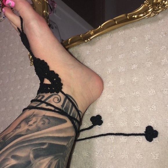 Bohemian ankle wrap crochet knit bracelet foot black knitted anklet summer - Picture 3 of 5